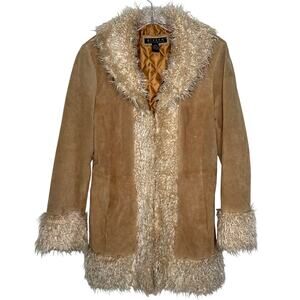 Vintage Giacca Genuine Suede Faux Shearling Penny Lane Coat brown Tan Large